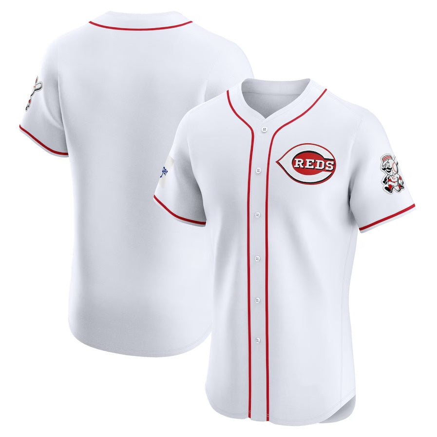 Cincinnati Reds Home Elite Patch Jersey - White Stitched Baseball Jerseys - Main View