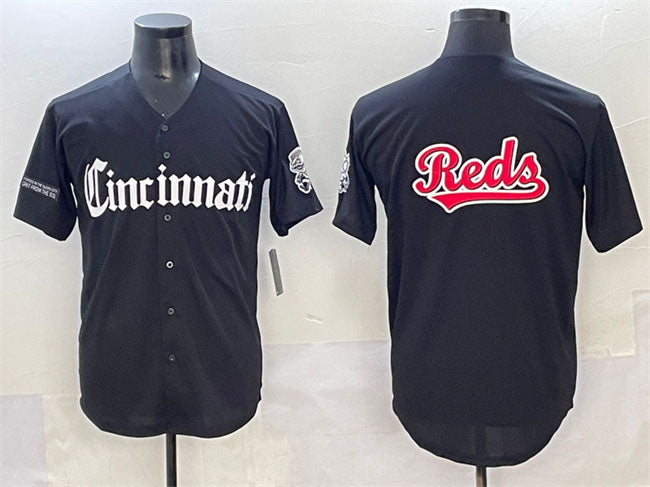 Cincinnati Reds Team Big Logo Black 'Gothic Queen City Edition' Vapor Premier Limited Stitched Baseball Jersey - Main View