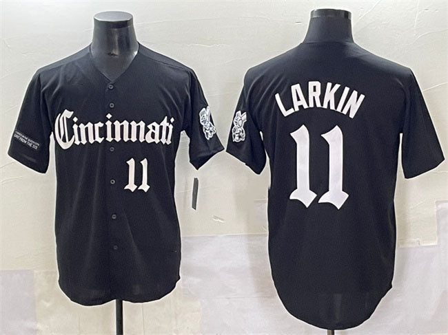 Cincinnati Reds #11 Barry Larkin Black 'Gothic Queen City Edition' Vapor Premier Limited Stitched Baseball Jersey - Main View
