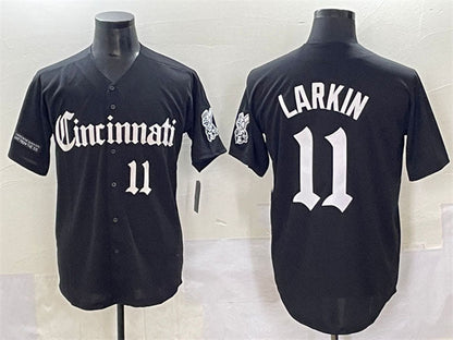 Cincinnati Reds #11 Barry Larkin Black 'Gothic Queen City Edition' Vapor Premier Limited Stitched Baseball Jersey - Main View