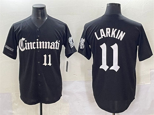 Cincinnati Reds #11 Barry Larkin Black 'Gothic Queen City Edition' Vapor Premier Limited Stitched Baseball Jersey - Main View