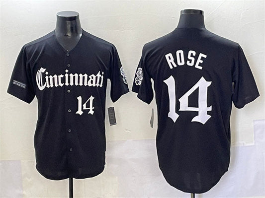 Cincinnati Reds #14 Pete Rose Black 'Gothic Queen City Edition' Vapor Premier Limited Stitched Baseball Jersey - Main View