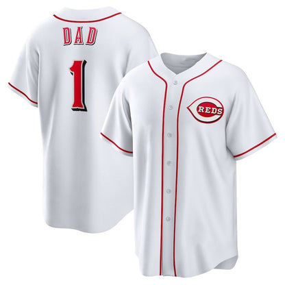 Cincinnati Reds #1 Dad Home Replica Jersey - White Stitched Baseball Jerseys - Main View
