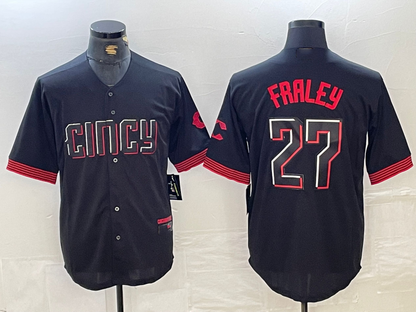 Cincinnati Reds #27 Jake Fraley Black 2023 City Connect Cool Base Stitched Baseball Jerseys - Main View