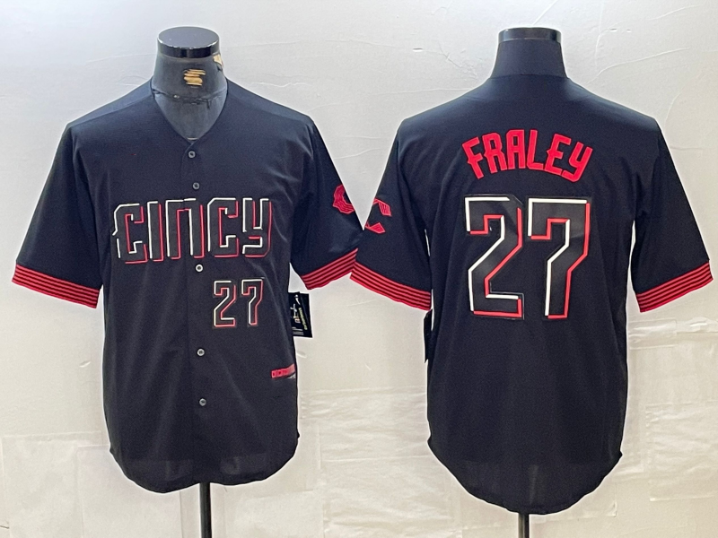 Cincinnati Reds #27 Jake Fraley Number Black 2023 City Connect Cool Base Stitched Baseball Jerseys - Main View