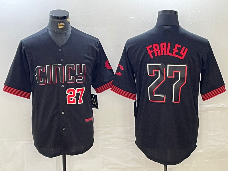 Cincinnati Reds #27 Jake Fraley Number Black 2023 City Connect Cool Base Stitched Baseball Jerseys - Main View