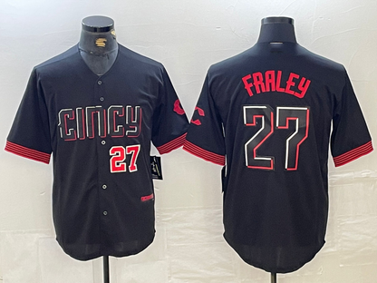 Cincinnati Reds #27 Jake Fraley Number Black 2023 City Connect Cool Base Stitched Baseball Jerseys - Main View