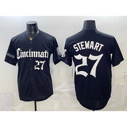 Cincinnati Reds #27 Sal Stewart Black 'Gothic Queen City Edition' Vapor Premier Limited Stitched Baseball Jersey - Main View