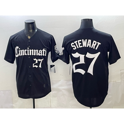 Cincinnati Reds #27 Sal Stewart Black 'Gothic Queen City Edition' Vapor Premier Limited Stitched Baseball Jerseys - Main View
