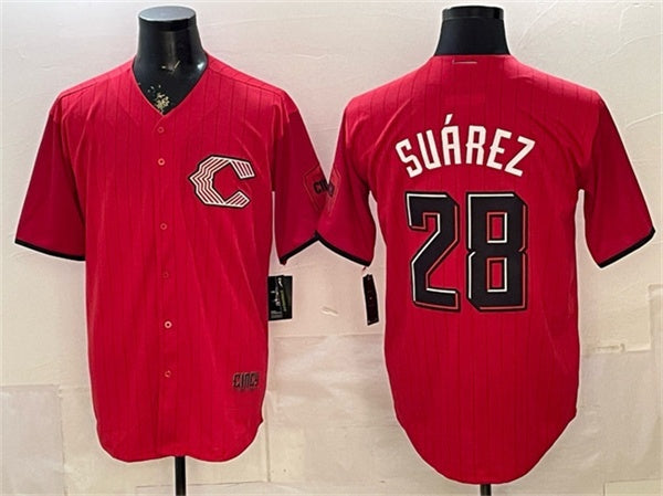 Cincinnati Reds #28 Eugenio Su¨¢rez Red 2026 City Connect Stadium Stitched Jersey - Main View