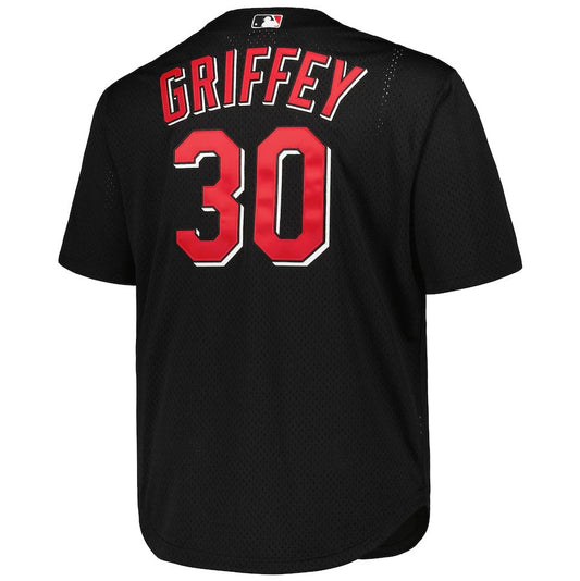 Cincinnati Reds #30 Ken Griffey Jr. Mitchell & Ness Big & Tall Cooperstown Collection Batting Practice Replica Jersey - Black Baseball Jerseys - Main View