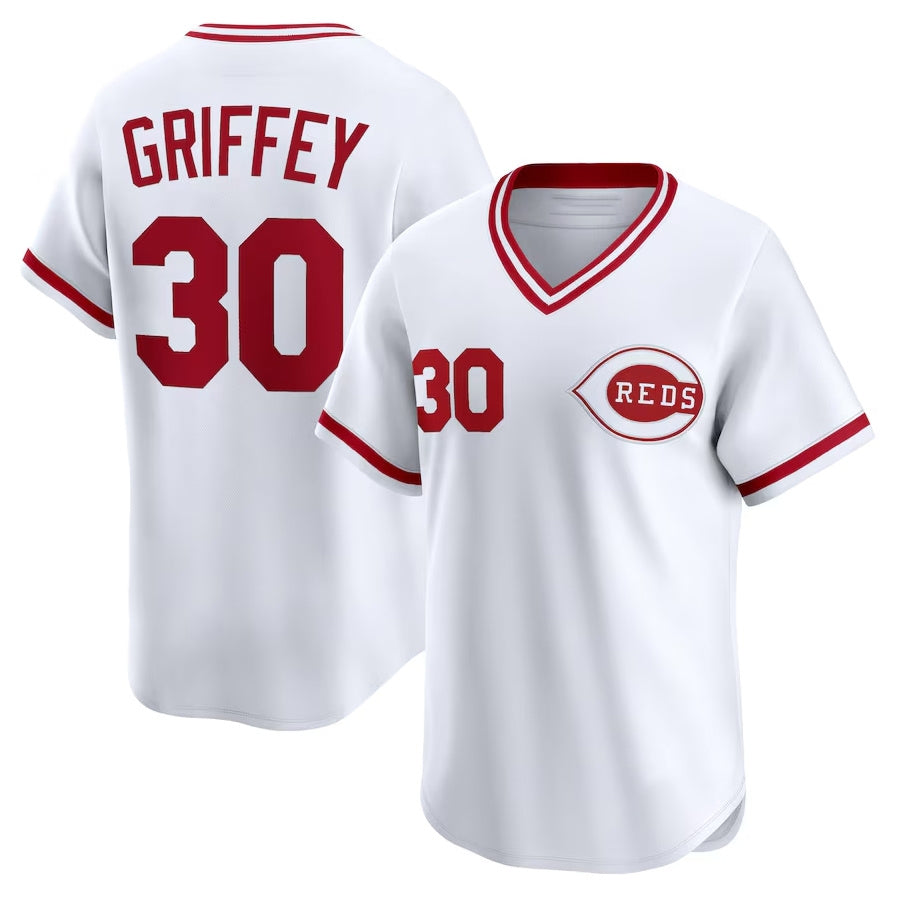 Cincinnati Reds #30 Ken Griffey Throwback Cooperstown Collection Limited Jersey - White Stitched Baseball Jerseys - Main View