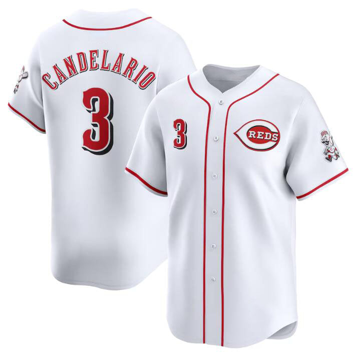 Cincinnati Reds #3 Jeimer Candelario White Home Limited Stitched Baseball Jersey - Main View