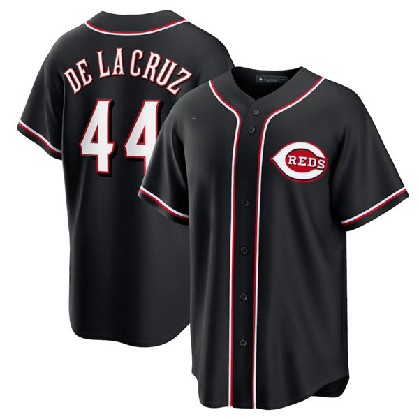 Cincinnati Reds #44 Elly De La Cruz Black Out Stitched Baseball Jersey - Main View