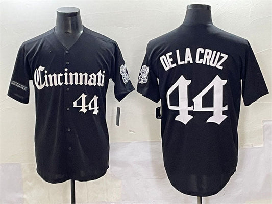 Cincinnati Reds #44 Elly De La Cruz Black 'Gothic Queen City Edition' Vapor Premier Limited Stitched Baseball Jersey - Main View