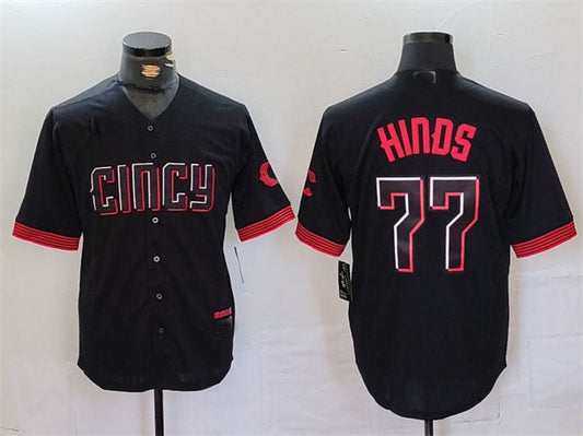 Cincinnati Reds #77 Rece Hinds Black 2023 City Connect Cool Base Stitched Baseball Jersey - Main View