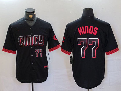Cincinnati Reds #77 Rece Hinds Number Black 2023 City Connect Cool Base Stitched Baseball Jersey - Main View