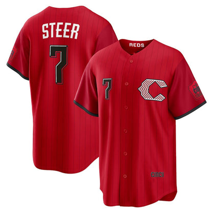 Cincinnati Reds #7 Spencer Steer Red 2026 City Connect Stadium Stitched Baseball Jersey - Main View