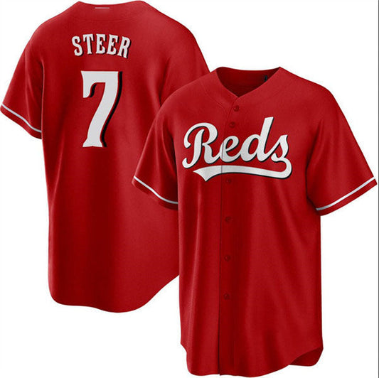 Cincinnati Reds #7 Spencer Steer Red Cool Base Stitched Baseball Jersey - Main View