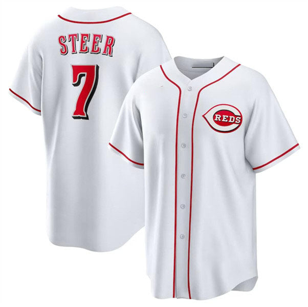 Cincinnati Reds #7 Spencer Steer White Cool Base Stitched Baseball Jersey - Main View