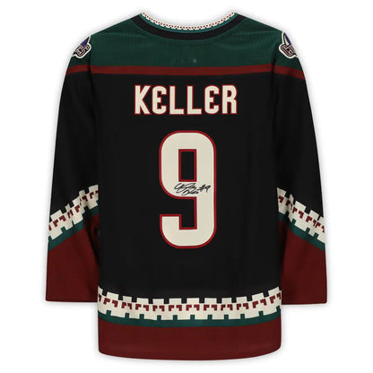 A.Coyotes #9 Clayton Keller Fanatics Authentic Autographed Kachina Alternate Jersey with 25th Anniversary Season Patch Black Stitched American Hockey Jerseys - Main View