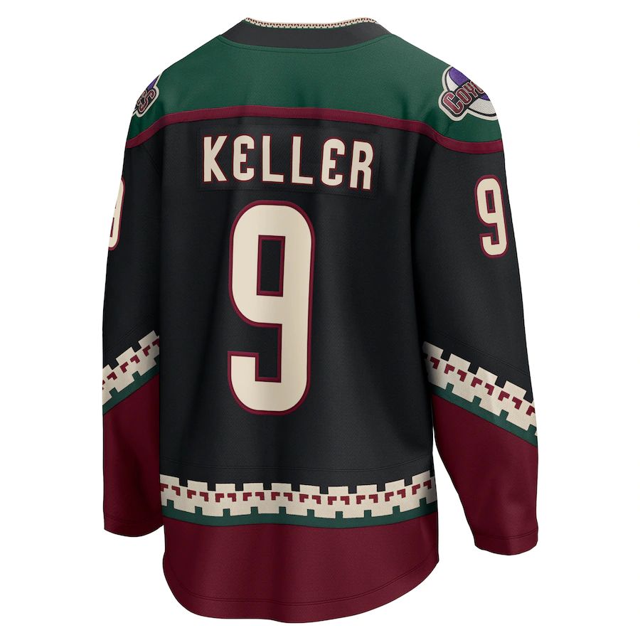 A.Coyotes #9 Clayton Keller Fanatics Branded Home Premier Breakaway Player Jersey Black Stitched American Hockey Jerseys - Main View