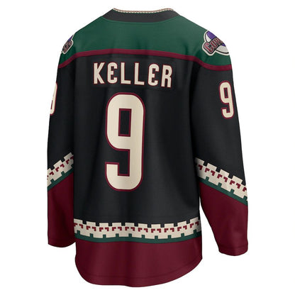 A.Coyotes #9 Clayton Keller Fanatics Branded Home Premier Breakaway Player Jersey Black Stitched American Hockey Jerseys - Main View