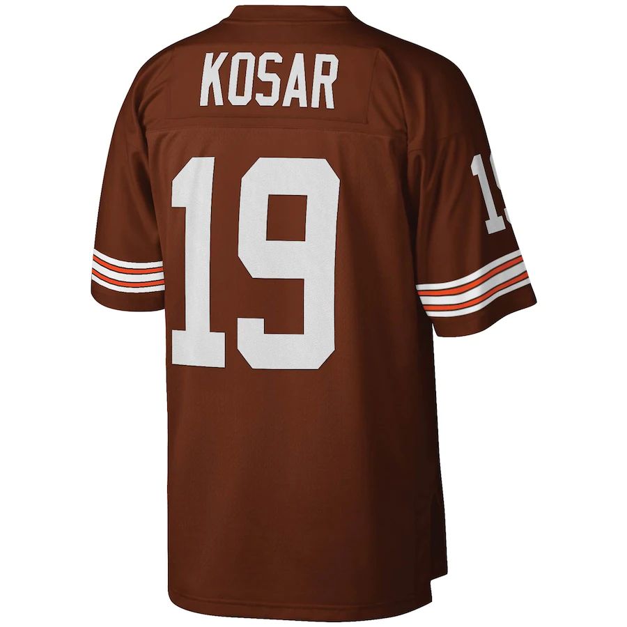 C.Browns #19 Bernie Kosar Mitchell & Ness Brown Legacy Replica Jersey Stitched American Football Jerseys - Main View