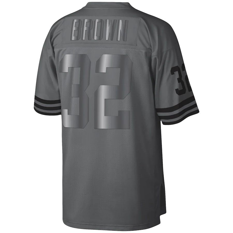 C.Browns #32 Jim Brown Mitchell & Ness Charcoal 1963 Retired Player Metal Legacy Jersey Stitched American Football Jerseys - Main View