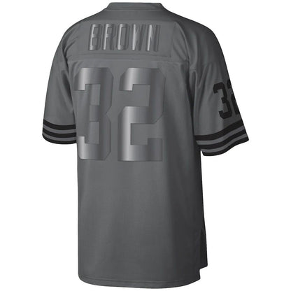 C.Browns #32 Jim Brown Mitchell & Ness Charcoal 1963 Retired Player Metal Legacy Jersey Stitched American Football Jerseys - Main View