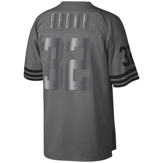 C.Browns #32 Jim Brown Mitchell & Ness Charcoal 1963 Retired Player Metal Legacy Jersey Stitched American Football Jerseys - Main View