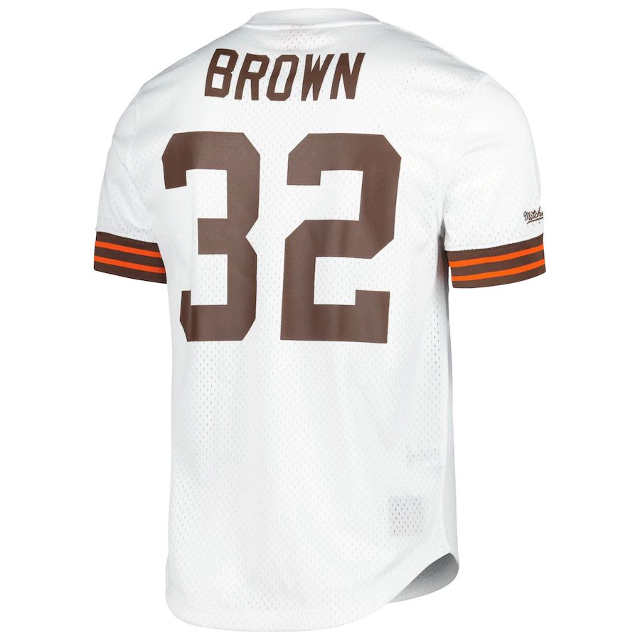 C.Browns #32 Jim Brown Mitchell & Ness White Retired Player Name & Number Mesh Top Stitched American Football Jerseys - Main View