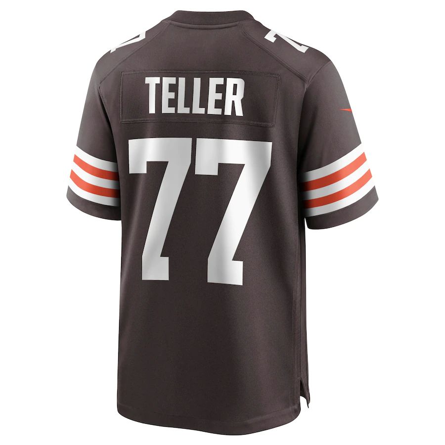 C.Browns #77 Wyatt Teller Brown Game Jersey Stitched American Football Jerseys - Main View