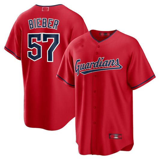 Cleveland Guardians #57 Shane Bieber Red Alternate Replica Player Jersey Baseball Jerseys - Main View