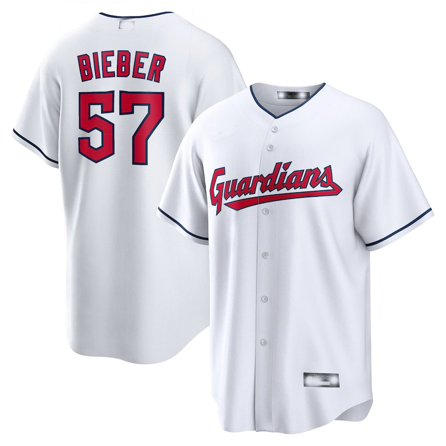Cleveland Guardians #57 Shane Bieber White Replica Player Jersey Baseball Jerseys - Main View