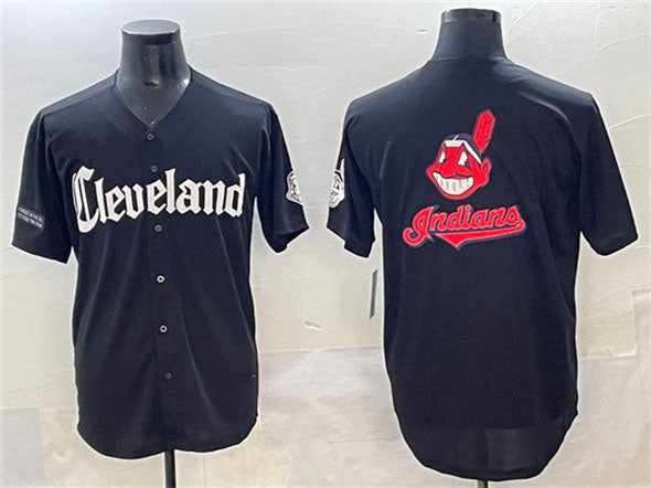 Cleveland Guardians Team Big Logo Black Gothic Vapor Premier Limited Stitched Baseball Jersey - Main View