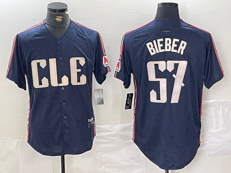 Cleveland Guardians #22 Shane Bieber Navy 2024 City Connect Limited Stitched Baseball Jerseys - Main View