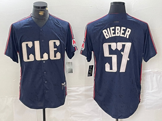 Cleveland Guardians #22 Shane Bieber Navy 2024 City Connect Limited Stitched Baseball Jerseys - Main View