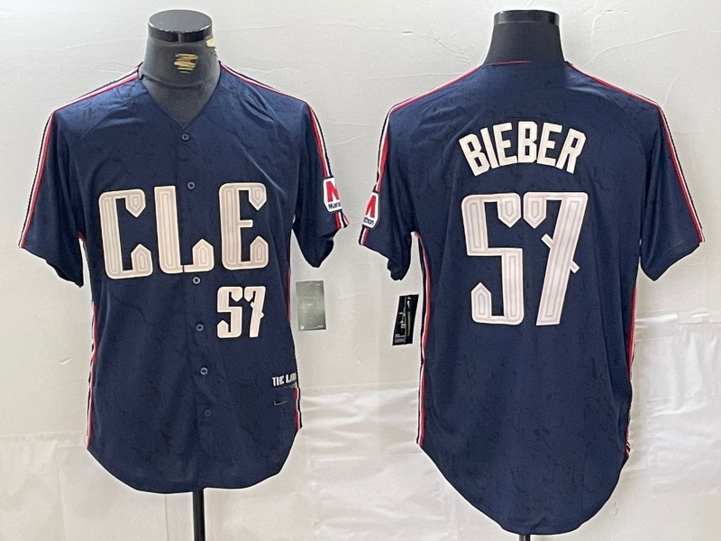 Cleveland Guardians #22 Shane Bieber Navy 2024 City Connect Limited Stitched Baseball Jerseys - Main View