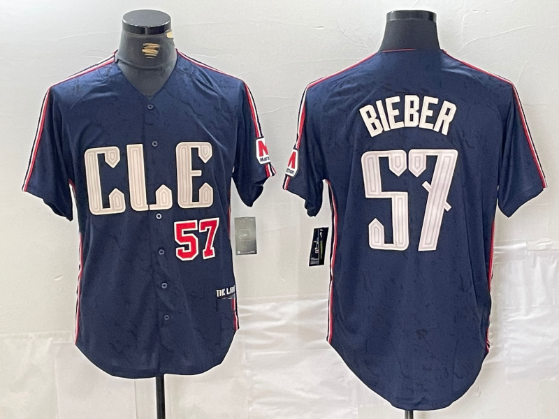 Cleveland Guardians #22 Shane Bieber Number Navy 2024 City Connect Limited Stitched Baseball Jerseys - Main View