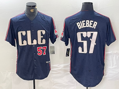 Cleveland Guardians #22 Shane Bieber Number Navy 2024 City Connect Limited Stitched Baseball Jerseys - Main View