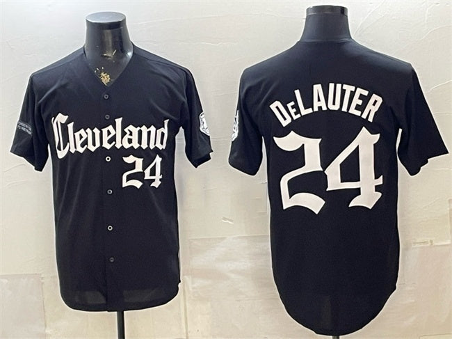 Cleveland Guardians #24 Chase DeLauter Black Gothic Vapor Premier Limited Stitched Jersey - Main View