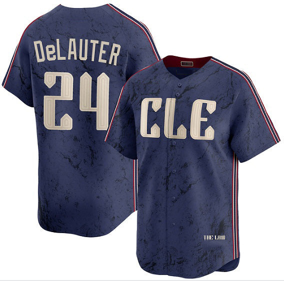 Cleveland Guardians #24 Chase DeLauter Navy 2024 City Connect Limited Stitched Baseball Jersey - Main View