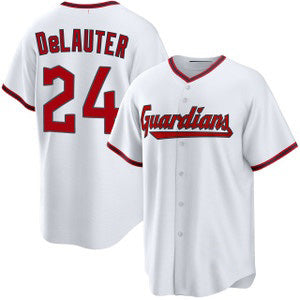Cleveland Guardians #24 Chase DeLauter White Cool Base Limited Stitched Baseball Jersey - Main View