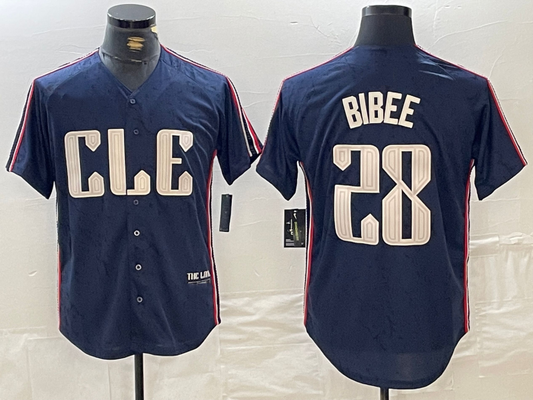 Cleveland Guardians #28 Tanner Bibee Navy 2024 City Connect Limited Stitched Baseball Jerseys - Main View