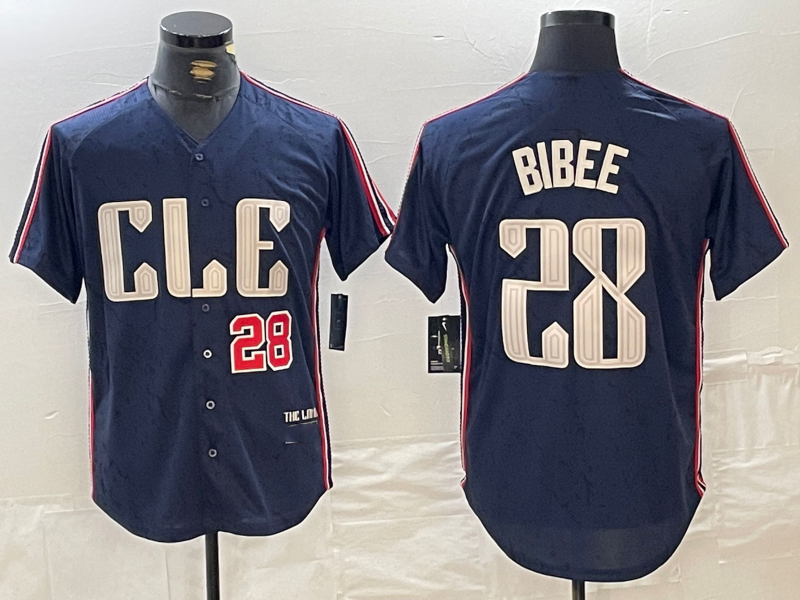 Cleveland Guardians #28 Tanner Bibee Number Navy 2024 City Connect Limited Stitched Baseball Jerseys - Main View