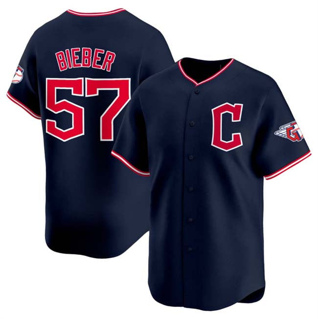 Cleveland Guardians #57 Shane Bieber Navy 2025 Alternate Limited Stitched Baseball Jersey - Main View