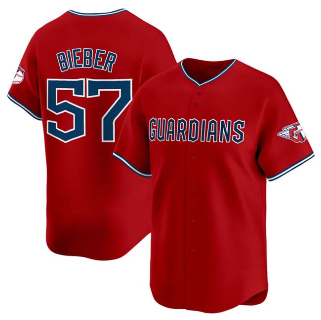 Cleveland Guardians #57 Shane Bieber Red Alternate Limited Stitched Baseball Jersey - Main View