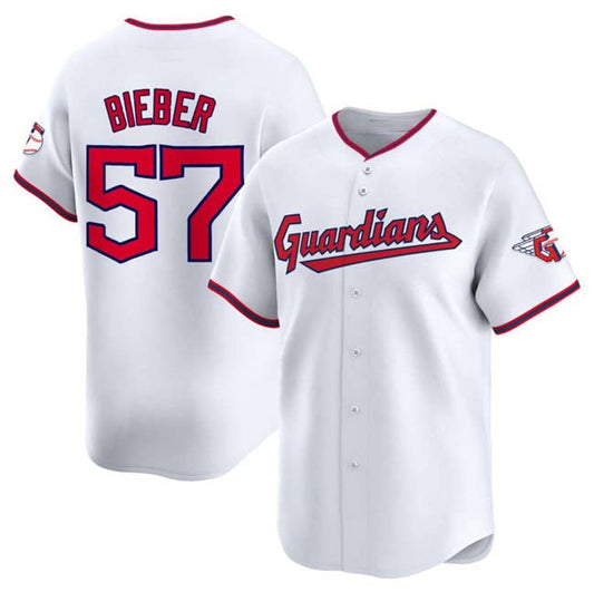 Cleveland Guardians #57 Shane Bieber White Home Limited Stitched Baseball Jersey - Main View
