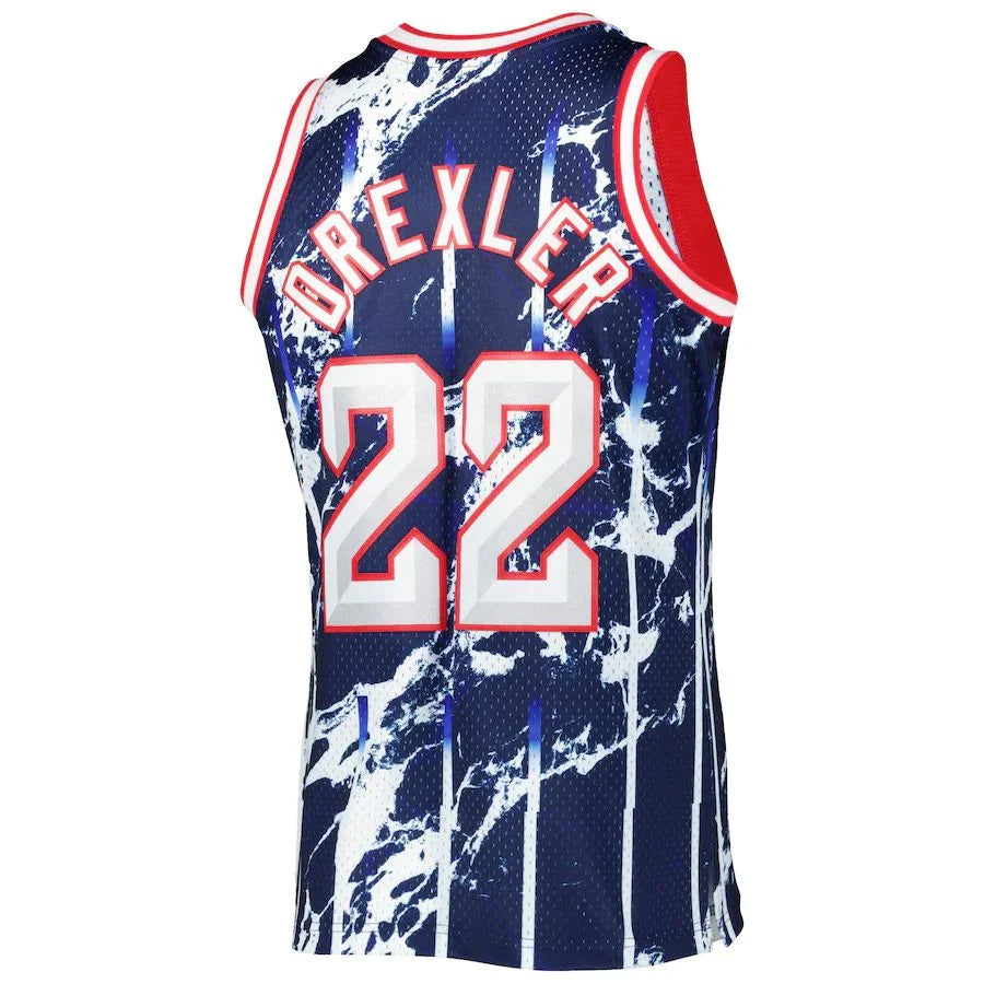 H.Rockets #22 Clyde Drexler Mitchell & Ness 1996-97 Hardwood Classics Marble Swingman Jersey Navy Stitched American Basketball Jersey - Main View
